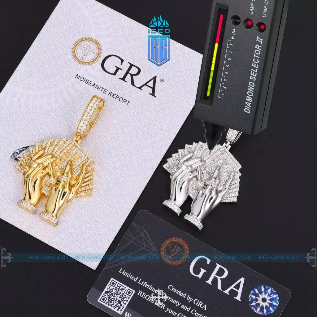 Men Luxury Iced Out Street Jewelry Gold Plated 925 Sterling Silver VVS Moissanite Diamond Hip Hop Flaunt Money Hand Pend