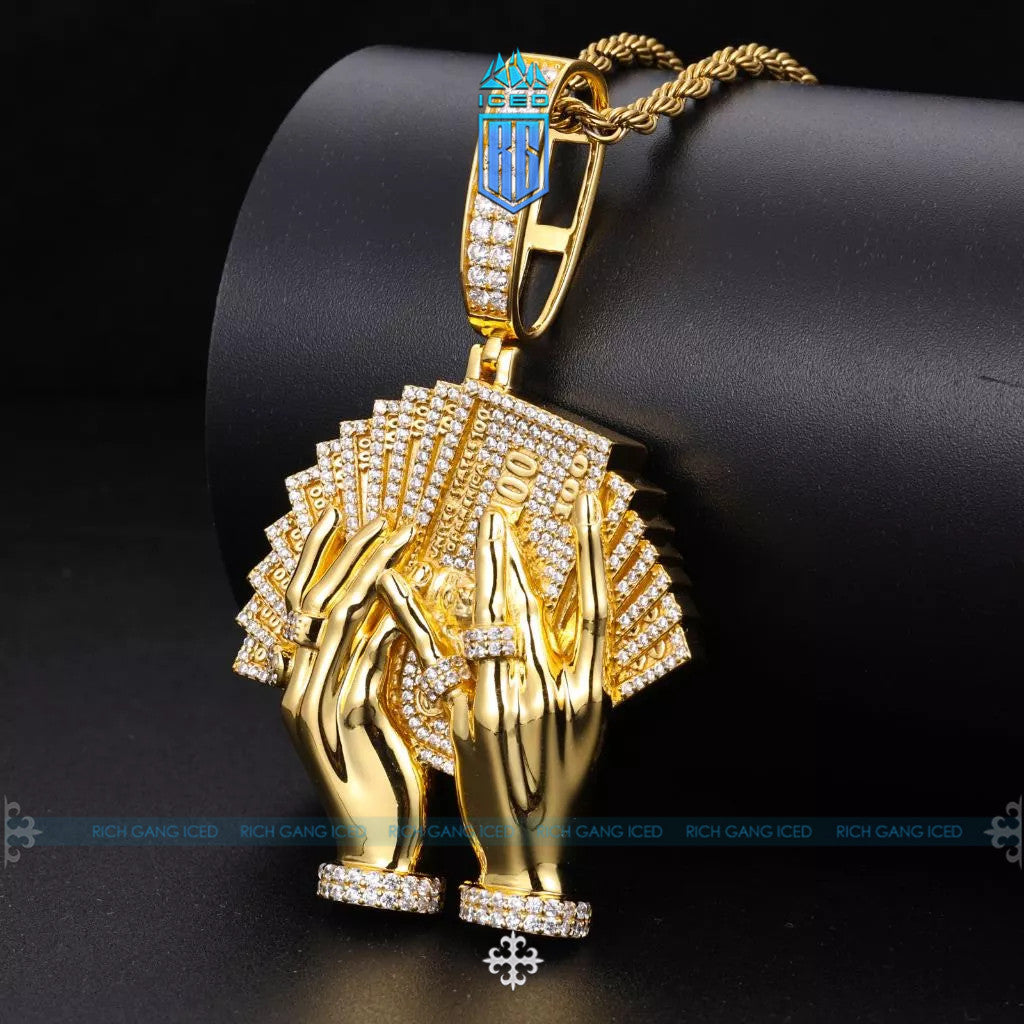 Men Luxury Iced Out Street Jewelry Gold Plated 925 Sterling Silver VVS Moissanite Diamond Hip Hop Flaunt Money Hand Pend