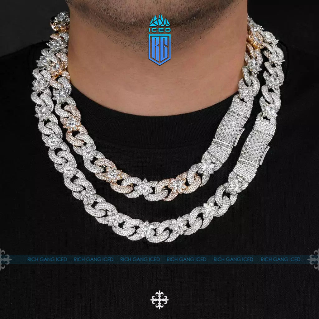 Dây chuyền trang sức Hip Hop, hai tông màu, vô cực đính đá Zircon, hình hoa đính đá CZ lấp lánh